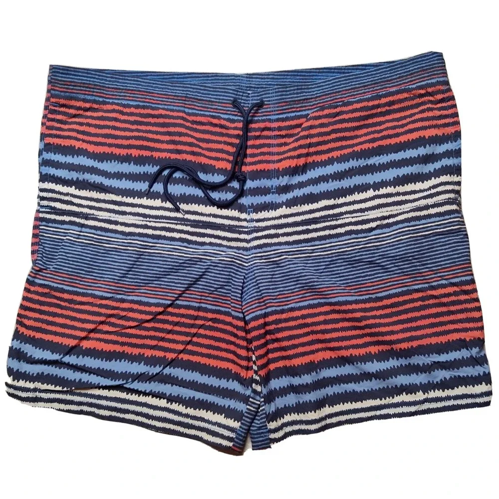 COLUMBIA OMNI-SHIELD Men XL‎ Striped Nylon Drawstring Brief Lined Swim Trunks